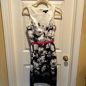 White House Black Market- quilted black and white floral dress